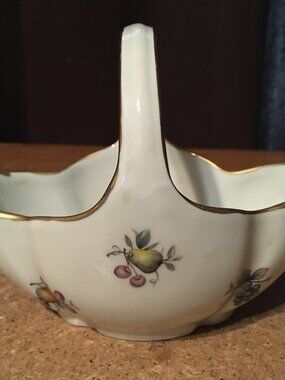 LIMOGES FRANCE PORCELAIN BASKET FRUITS GOLD TRIM